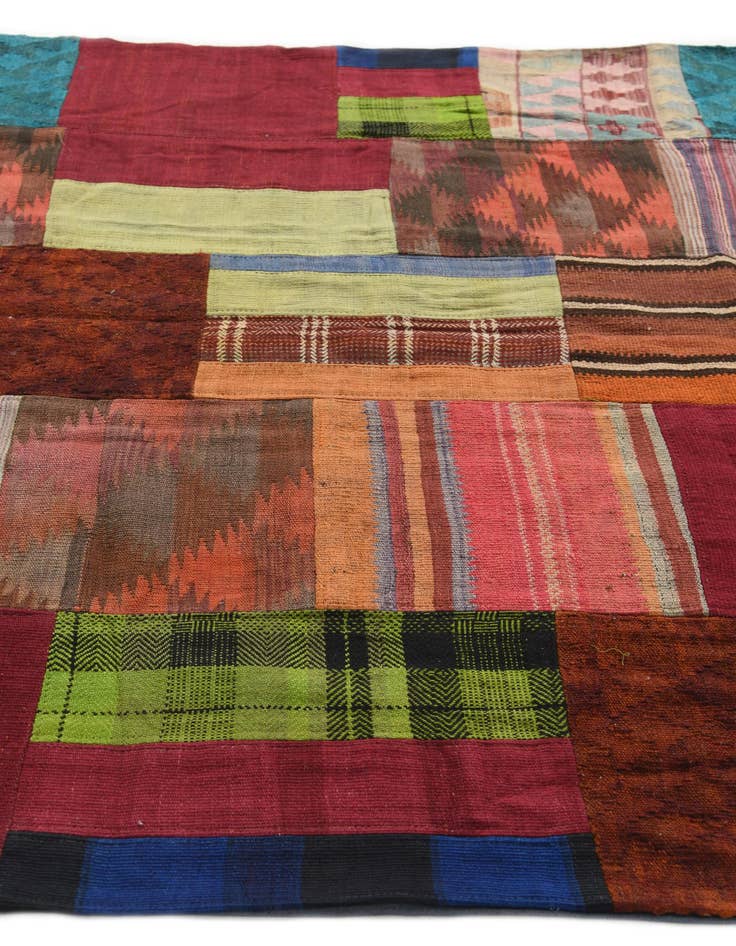 Detail image of  5' 7 x 8'  Hand Woven Kilim Patchwork Wool Rug