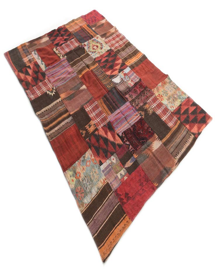 Detail image of  5' 5 x 8'  Hand Woven Kilim Patchwork Wool Rug