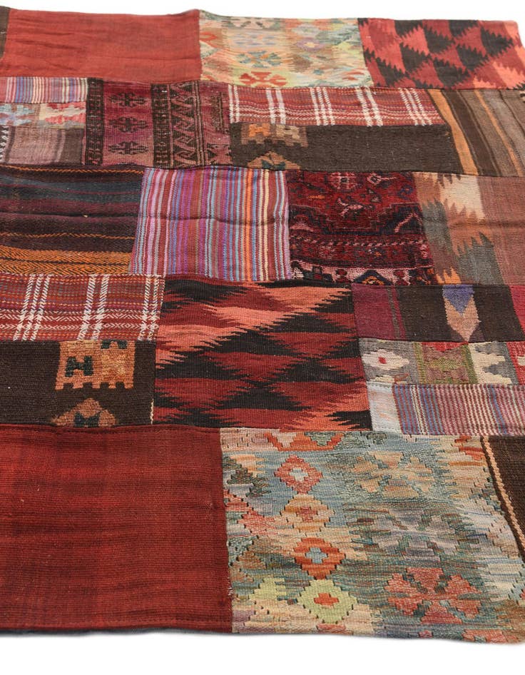 Detail image of  5' 5 x 8'  Hand Woven Kilim Patchwork Wool Rug