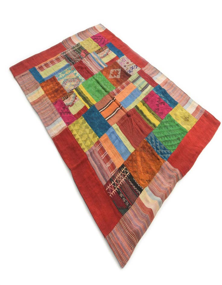 Detail image of  5' 8 x 8'  Hand Woven Kilim Patchwork Wool Rug