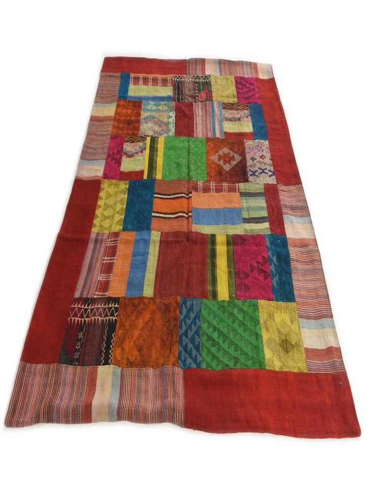 Detail image of  5' 8 x 8'  Hand Woven Kilim Patchwork Wool Rug