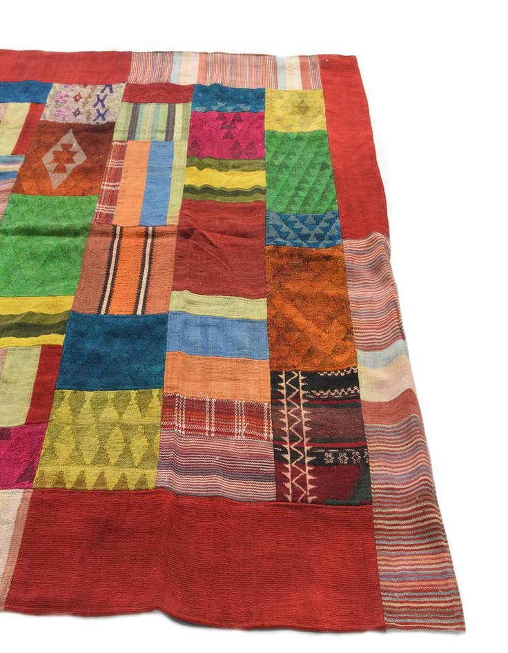 Detail image of  5' 8 x 8'  Hand Woven Kilim Patchwork Wool Rug