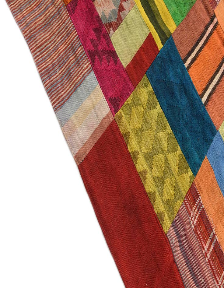 Detail image of  5' 8 x 8'  Hand Woven Kilim Patchwork Wool Rug