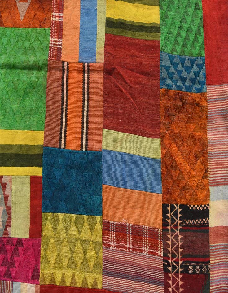 Detail image of  5' 8 x 8'  Hand Woven Kilim Patchwork Wool Rug