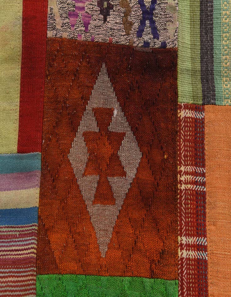 Detail image of  5' 8 x 8'  Hand Woven Kilim Patchwork Wool Rug