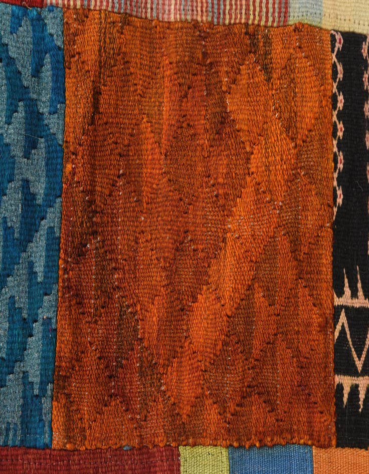 Detail image of  5' 8 x 8'  Hand Woven Kilim Patchwork Wool Rug