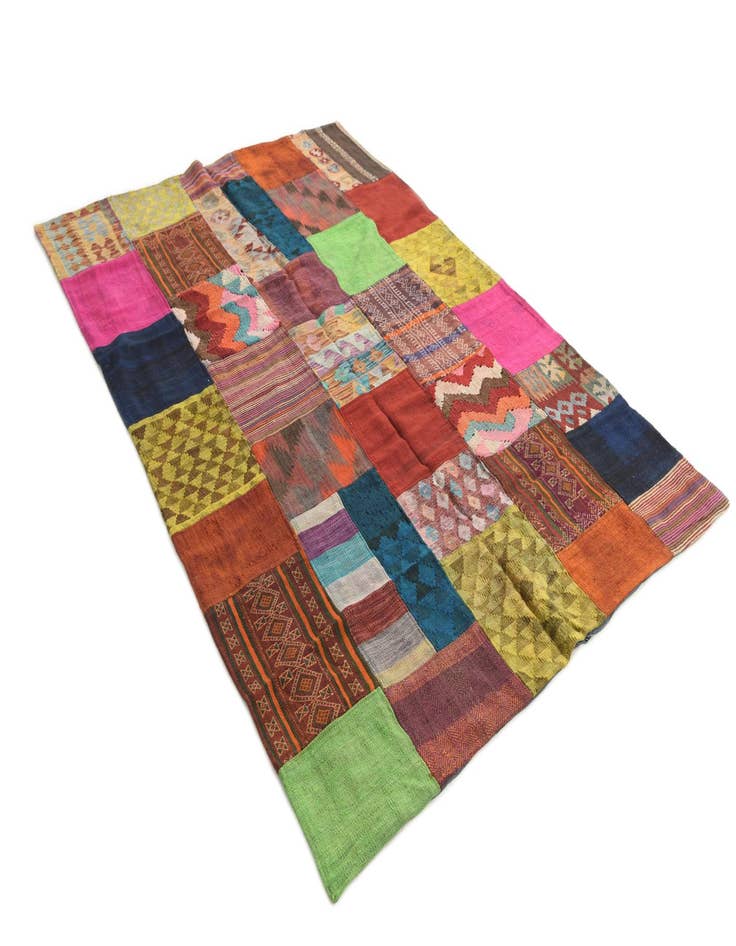 Detail image of  5' 5 x 7' 10  Hand Woven Kilim Patchwork Wool Rug