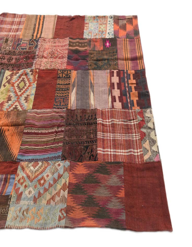 Detail image of  5' 6 x 7' 10  Hand Woven Kilim Patchwork Wool Rug