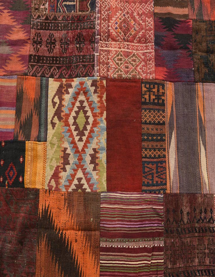 Detail image of  5' 6 x 7' 10  Hand Woven Kilim Patchwork Wool Rug