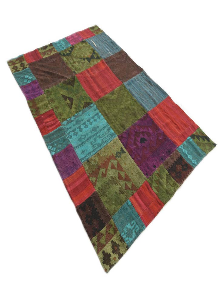 Detail image of  5' 2 x 7' 10  Hand Woven Kilim Patchwork Wool Rug