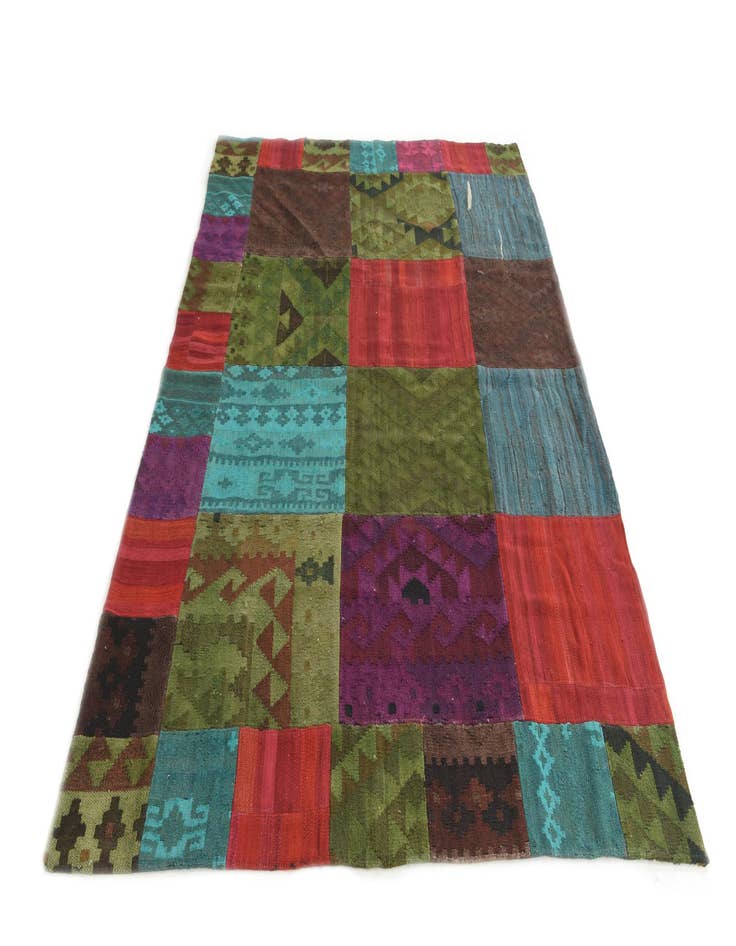 Detail image of  5' 2 x 7' 10  Hand Woven Kilim Patchwork Wool Rug