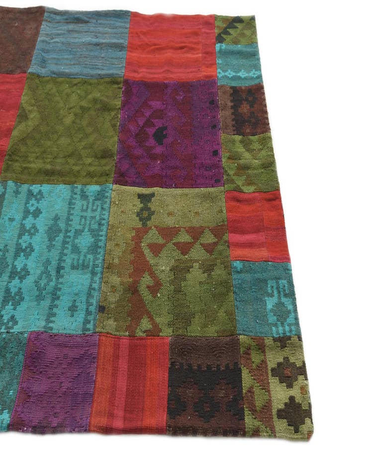 Detail image of  5' 2 x 7' 10  Hand Woven Kilim Patchwork Wool Rug