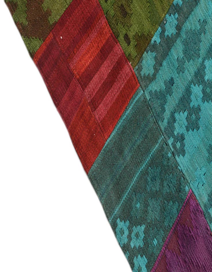 Detail image of  5' 2 x 7' 10  Hand Woven Kilim Patchwork Wool Rug