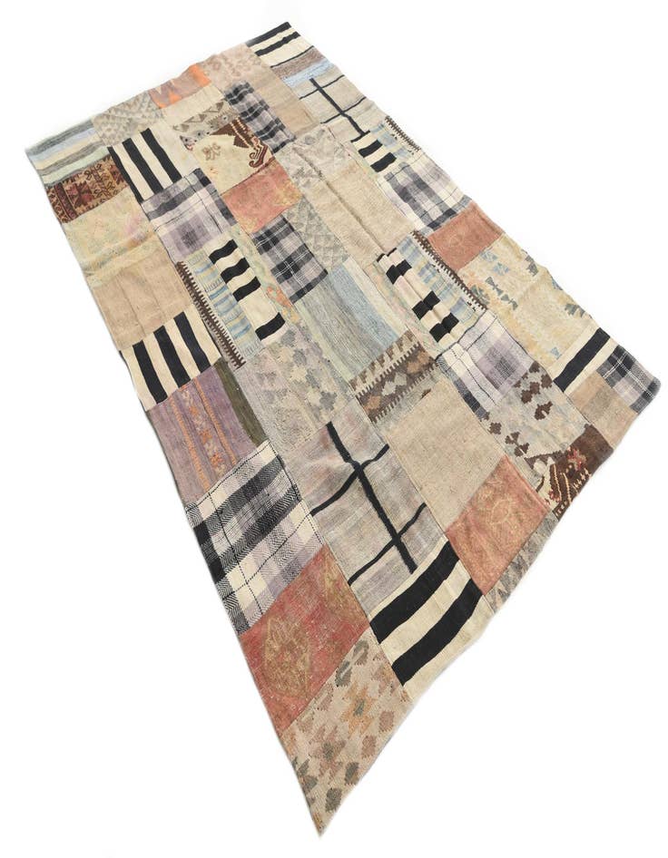 Detail image of  5' 4 x 8' 1  Hand Woven Kilim Patchwork Wool Rug