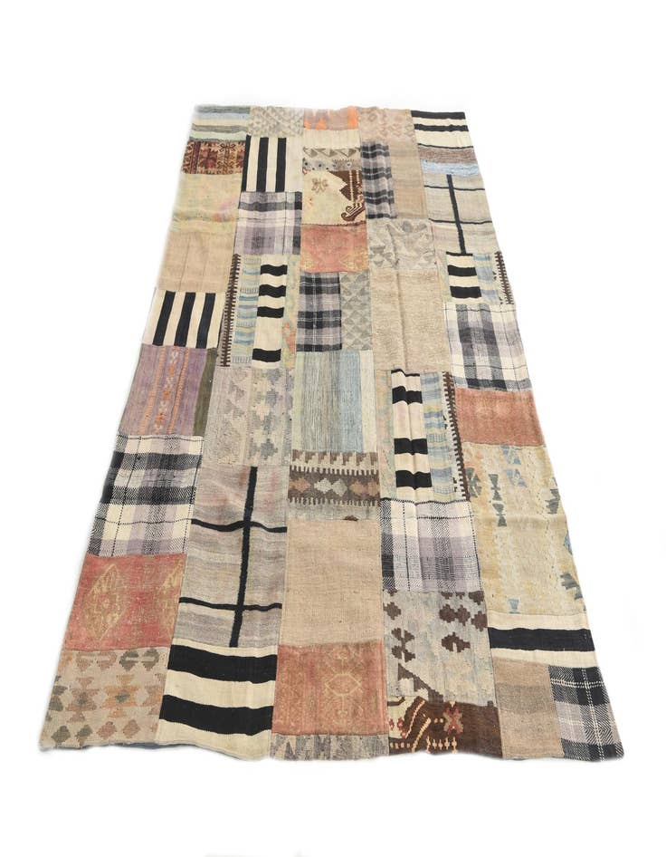 Detail image of  5' 4 x 8' 1  Hand Woven Kilim Patchwork Wool Rug