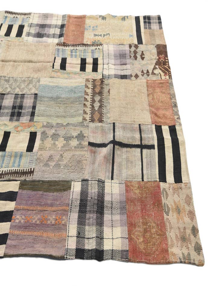 Detail image of  5' 4 x 8' 1  Hand Woven Kilim Patchwork Wool Rug