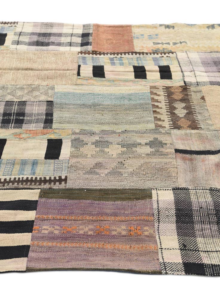 Detail image of  5' 4 x 8' 1  Hand Woven Kilim Patchwork Wool Rug