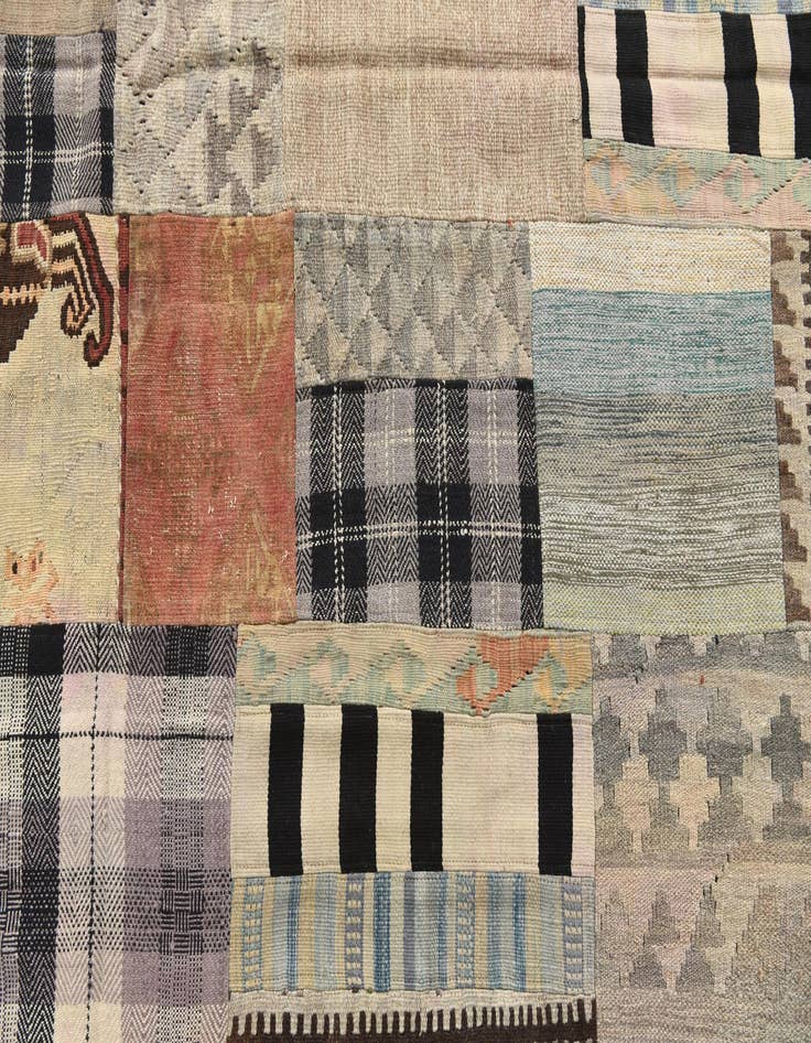 Detail image of  5' 4 x 8' 1  Hand Woven Kilim Patchwork Wool Rug