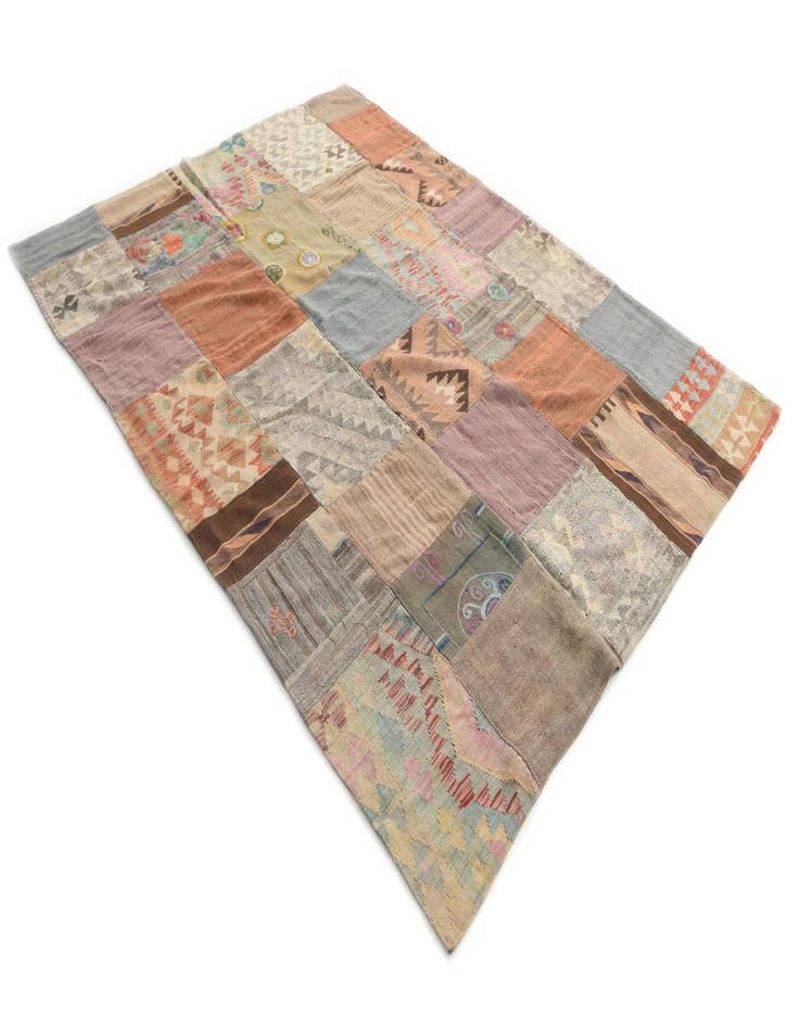 Detail image of  6' 1 x 8' 1  Hand Woven Kilim Patchwork Wool Rug