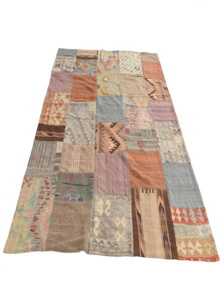 Detail image of  6' 1 x 8' 1  Hand Woven Kilim Patchwork Wool Rug