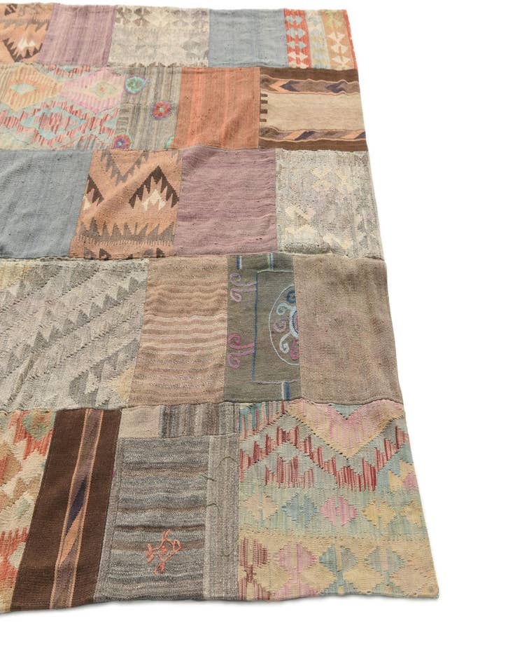 Detail image of  6' 1 x 8' 1  Hand Woven Kilim Patchwork Wool Rug