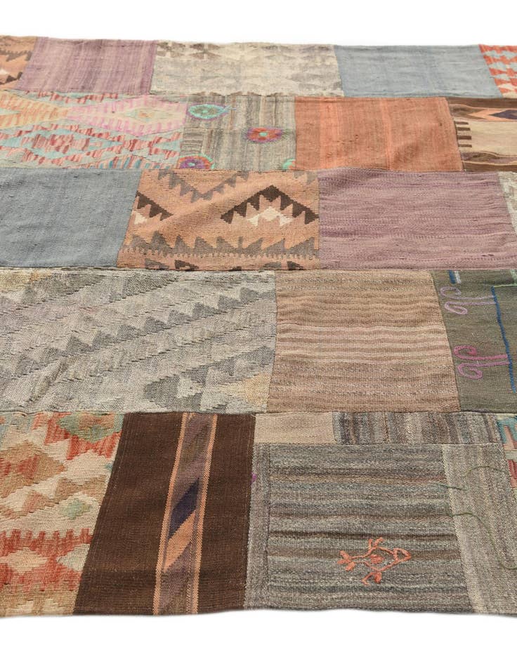 Detail image of  6' 1 x 8' 1  Hand Woven Kilim Patchwork Wool Rug