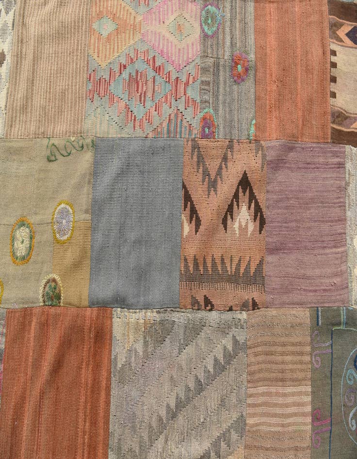 Detail image of  6' 1 x 8' 1  Hand Woven Kilim Patchwork Wool Rug
