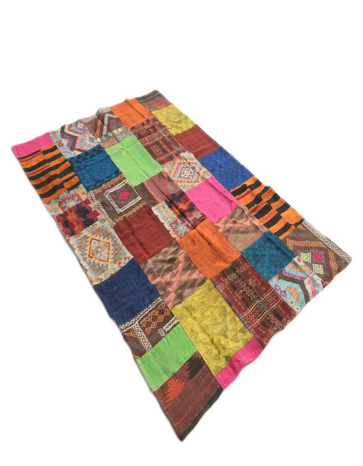 Detail image of  5' 6 x 7' 10  Hand Woven Kilim Patchwork Wool Rug