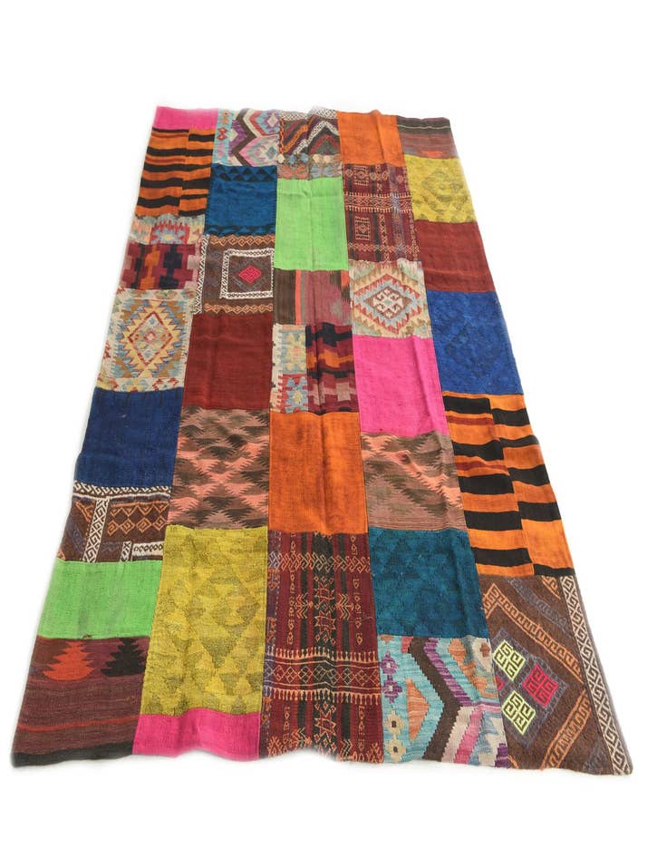 Detail image of  5' 6 x 7' 10  Hand Woven Kilim Patchwork Wool Rug