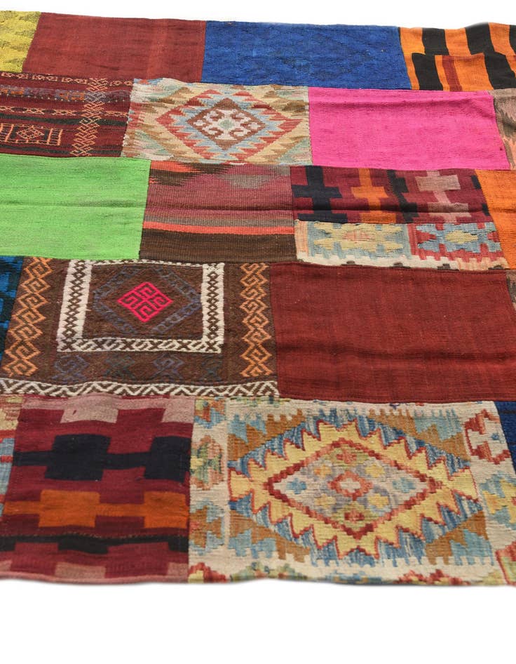 Detail image of  5' 6 x 7' 10  Hand Woven Kilim Patchwork Wool Rug