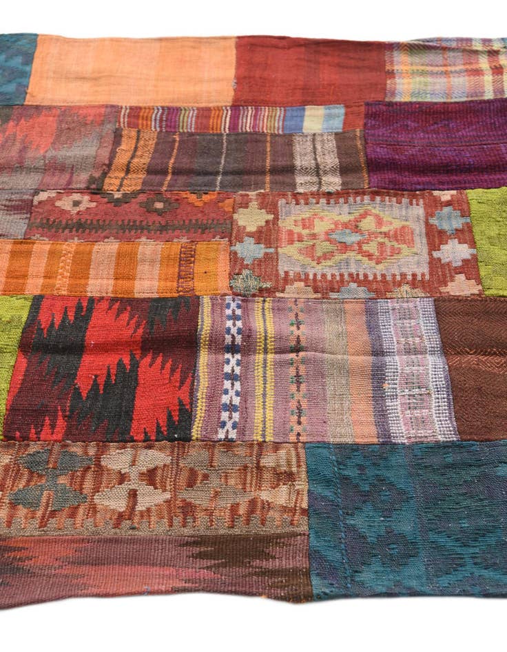 Detail image of  4' x 5' 8  Hand Woven Kilim Patchwork Wool Rug