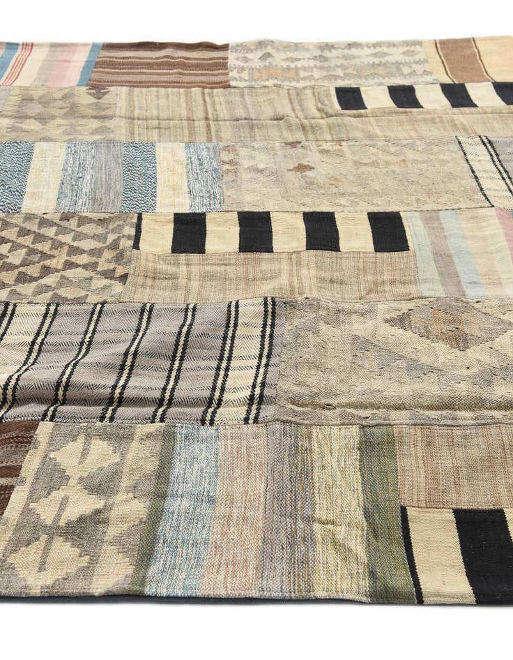 Detail image of  6' 6 x 9' 7  Hand Woven Kilim Patchwork Wool Rug