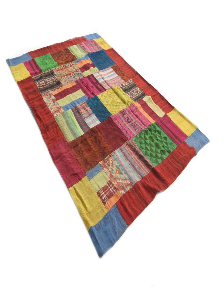 Detail image of  5' 7 x 8'  Hand Woven Kilim Patchwork Wool Rug