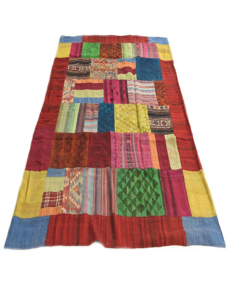 Detail image of  5' 7 x 8'  Hand Woven Kilim Patchwork Wool Rug