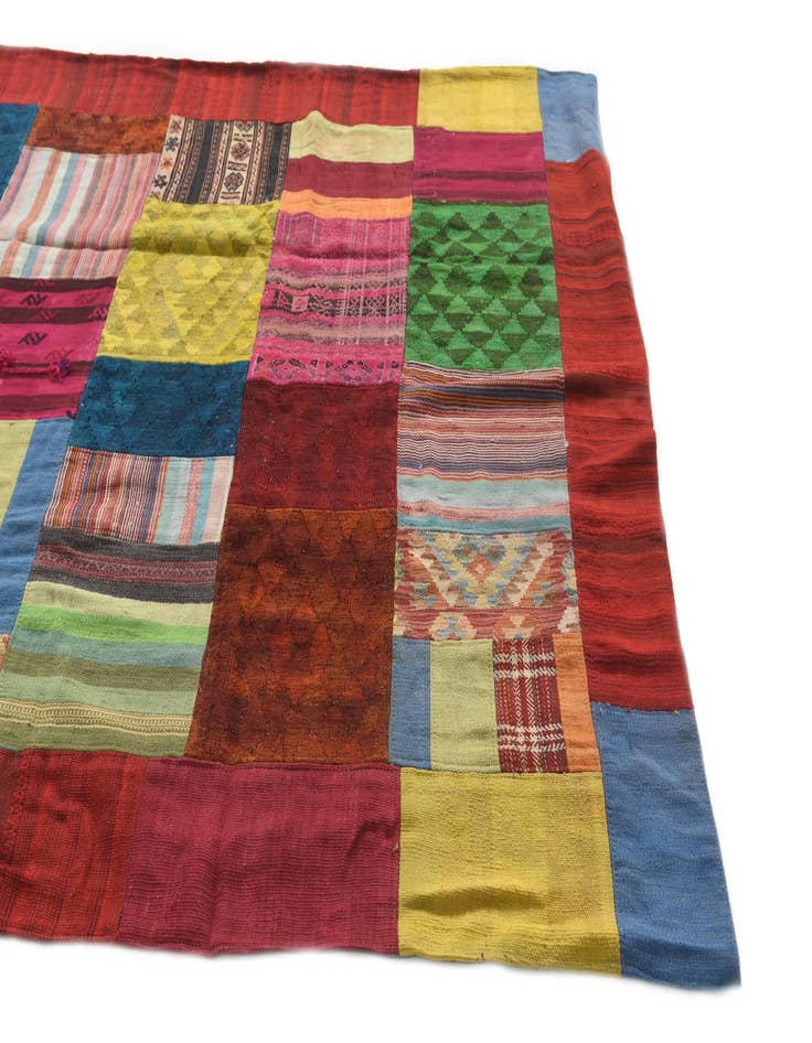 Detail image of  5' 7 x 8'  Hand Woven Kilim Patchwork Wool Rug