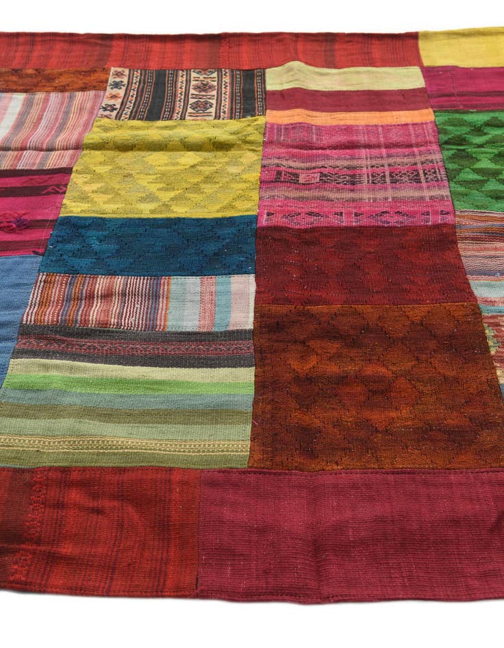 Detail image of  5' 7 x 8'  Hand Woven Kilim Patchwork Wool Rug