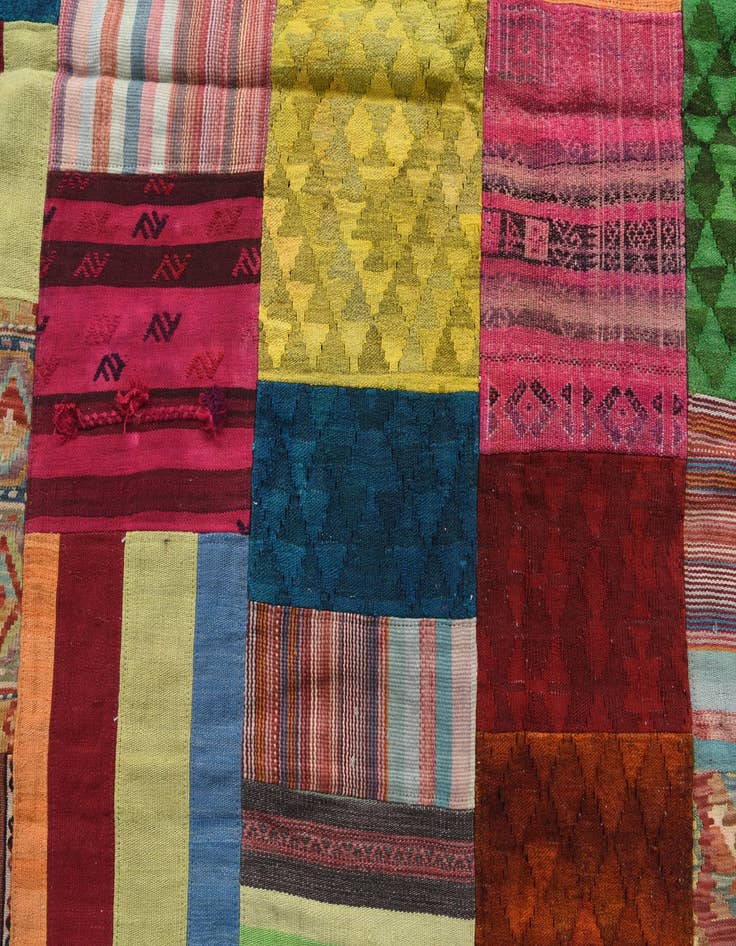 Detail image of  5' 7 x 8'  Hand Woven Kilim Patchwork Wool Rug