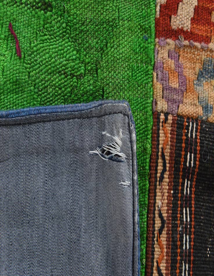 Detail image of  5' 7 x 8'  Hand Woven Kilim Patchwork Wool Rug