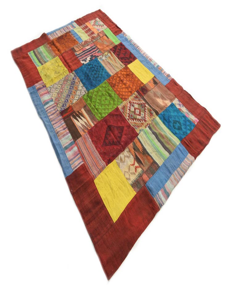 Detail image of  5' 6 x 8'  Hand Woven Kilim Patchwork Wool Rug