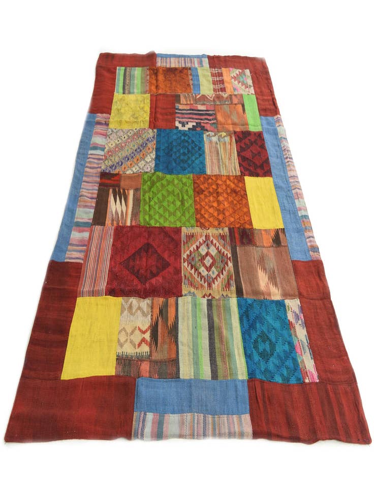 Detail image of  5' 6 x 8'  Hand Woven Kilim Patchwork Wool Rug