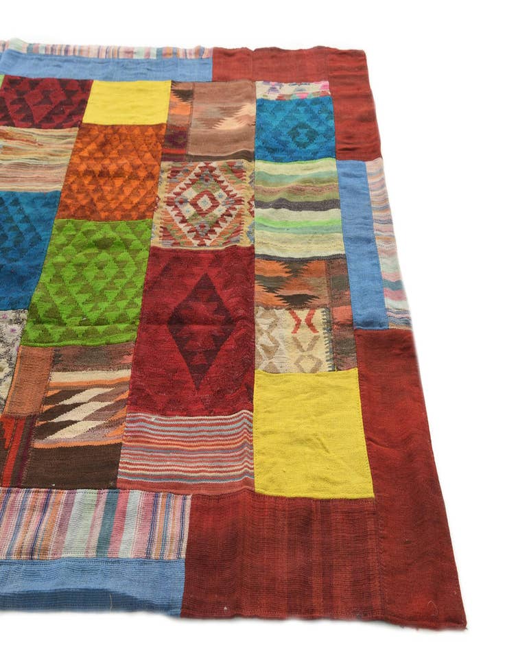 Detail image of  5' 6 x 8'  Hand Woven Kilim Patchwork Wool Rug