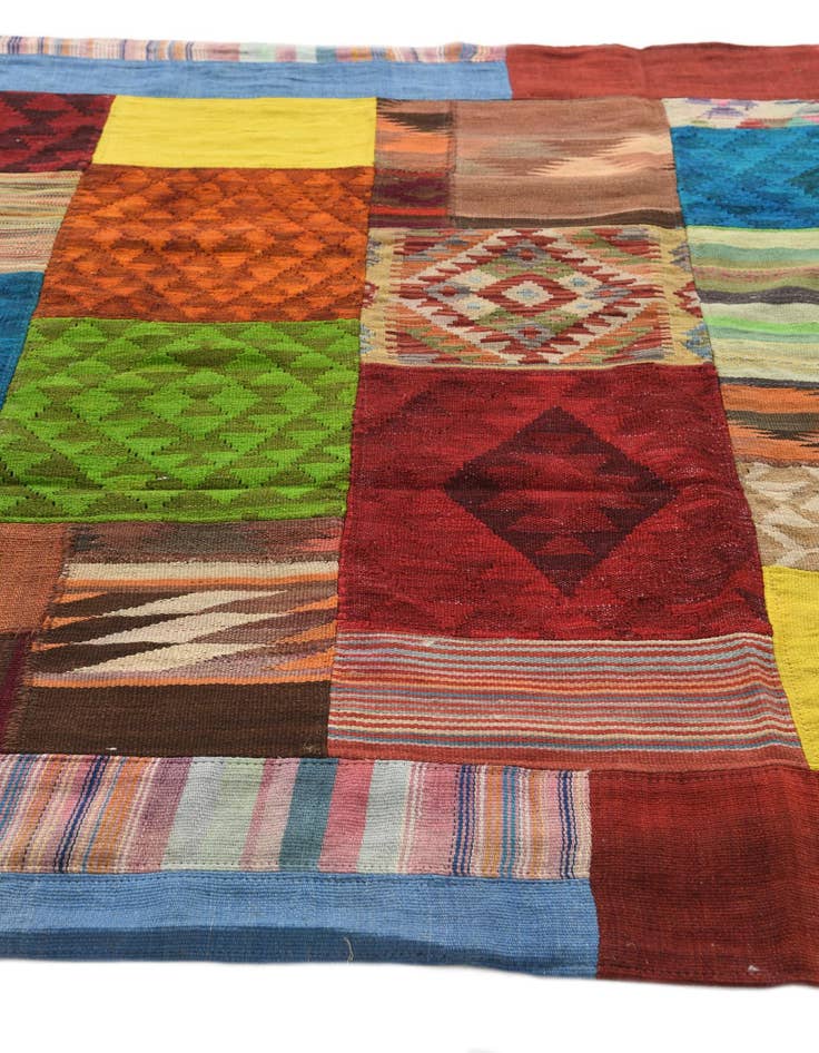 Detail image of  5' 6 x 8'  Hand Woven Kilim Patchwork Wool Rug