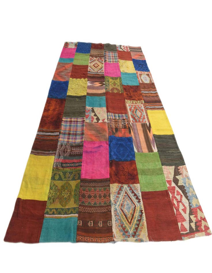 Detail image of  6' 6 x 9' 9  Hand Woven Kilim Patchwork Wool Rug