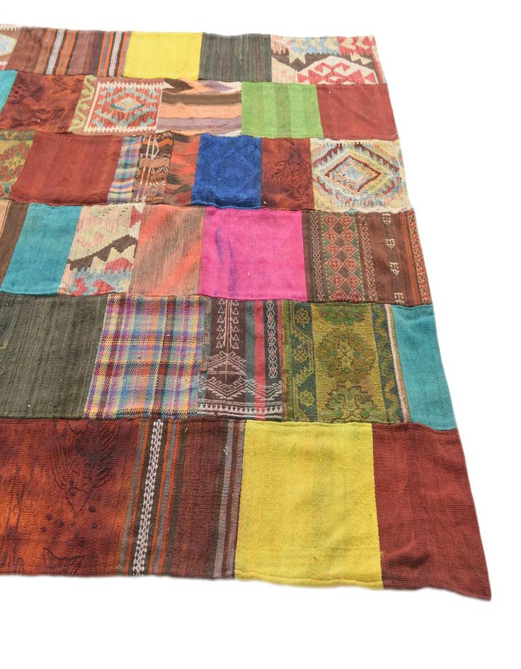 Detail image of  6' 6 x 9' 9  Hand Woven Kilim Patchwork Wool Rug