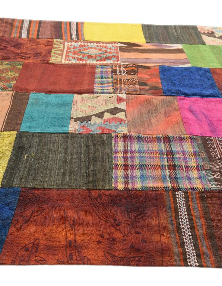 Detail image of  6' 6 x 9' 9  Hand Woven Kilim Patchwork Wool Rug