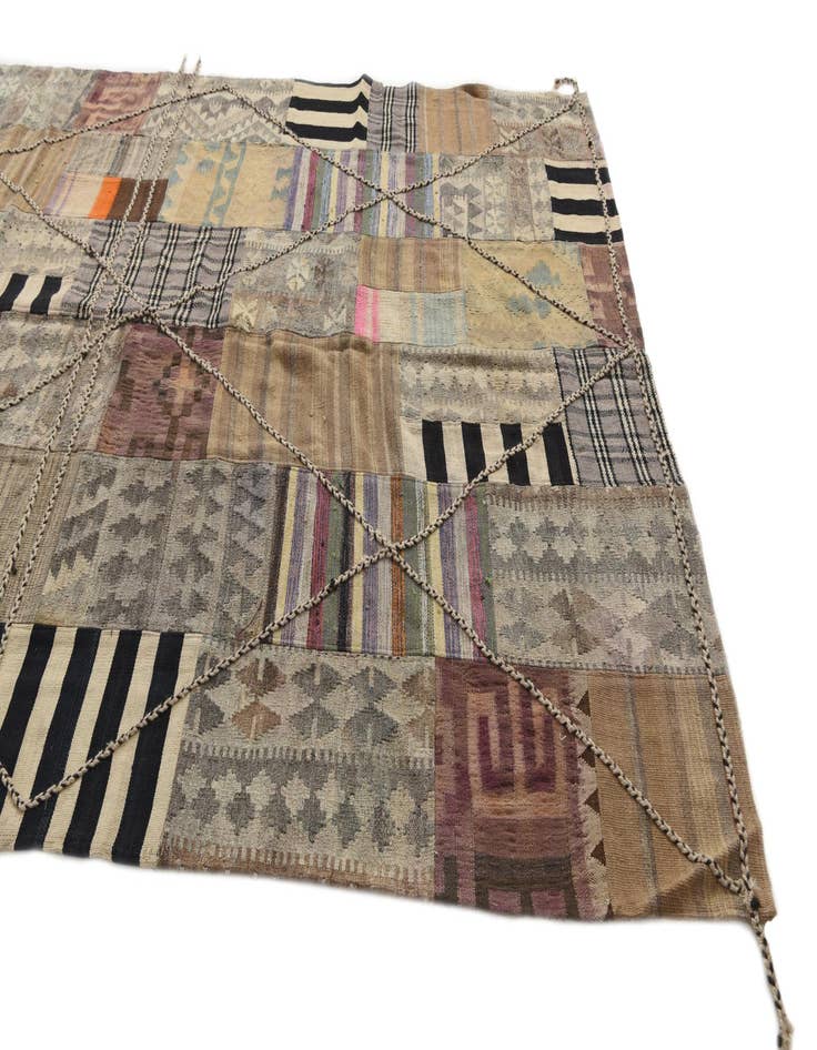 Detail image of  6' 7 x 9' 9  Hand Woven Kilim Patchwork Wool Rug