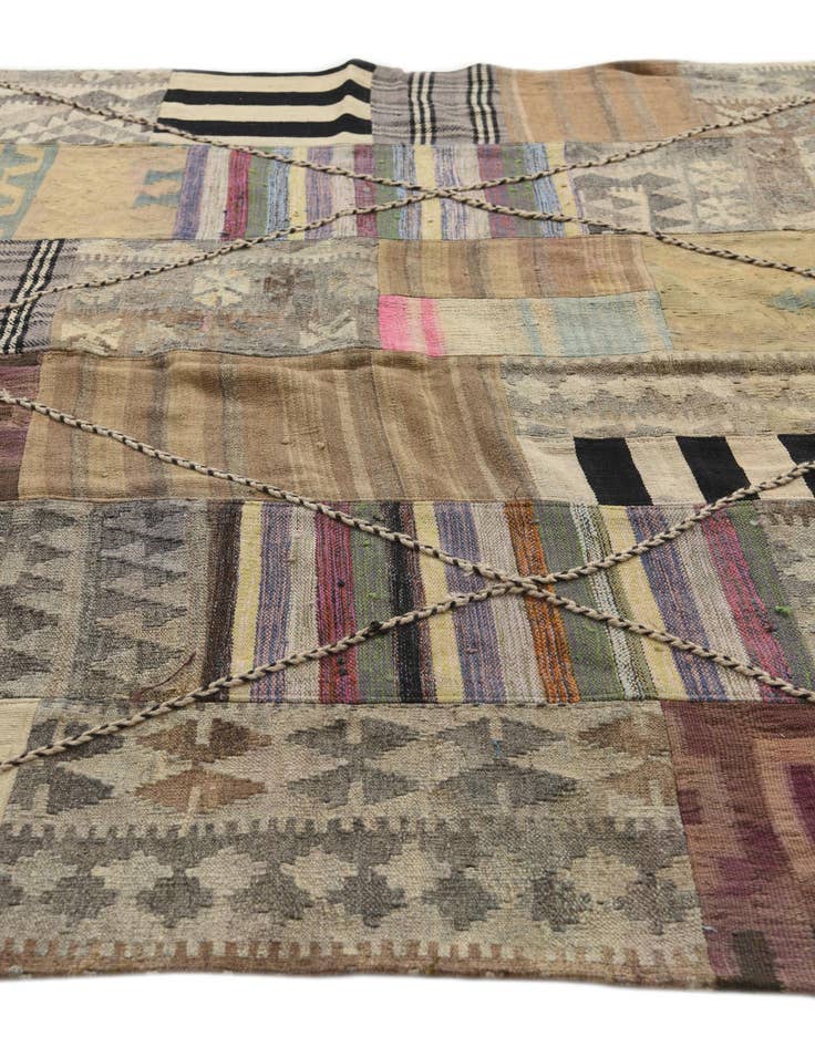 Detail image of  6' 7 x 9' 9  Hand Woven Kilim Patchwork Wool Rug