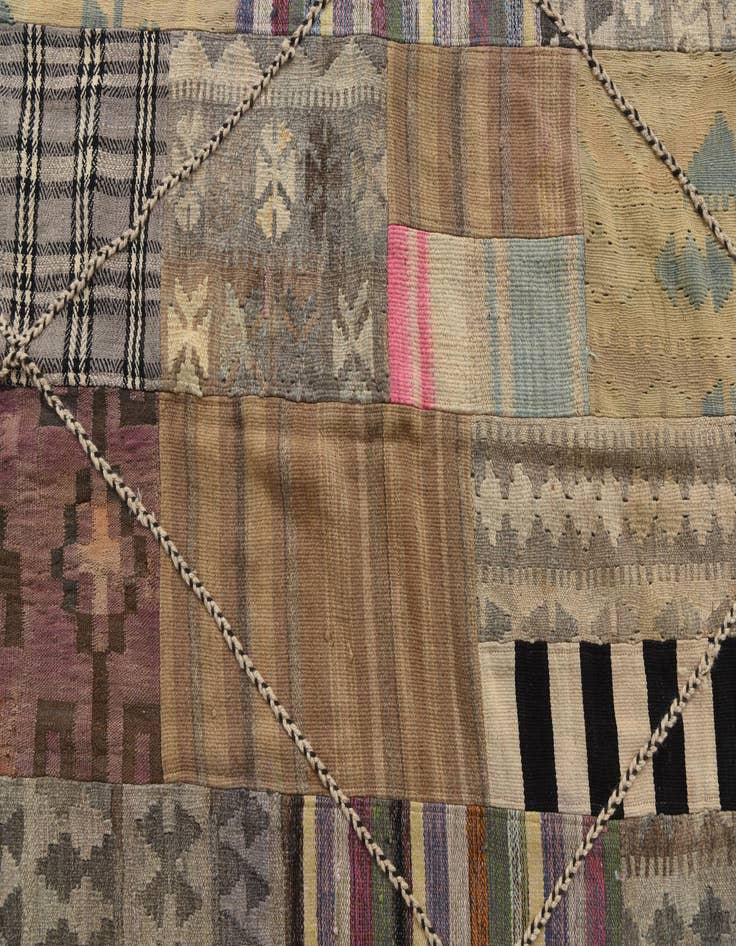 Detail image of  6' 7 x 9' 9  Hand Woven Kilim Patchwork Wool Rug