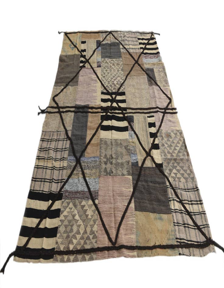 Detail image of  5' 3 x 8'  Hand Woven Kilim Patchwork Wool Rug