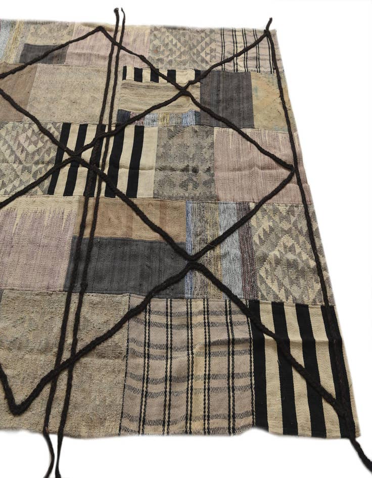 Detail image of  5' 3 x 8'  Hand Woven Kilim Patchwork Wool Rug